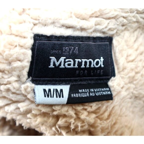 Marmot Sherpa Lined Jacket Medium Khaki Hooded Parka Cozy Y2K Gorpcore Winter - Picture 3 of 12